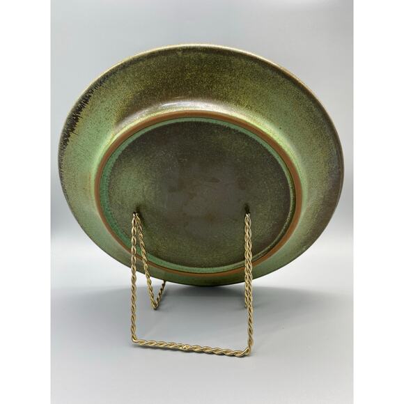 Vintage Mayan Aztec Frankoma Dinner plate Rutile Glaze Prairie Green Each Unique - Picture 3 of 10